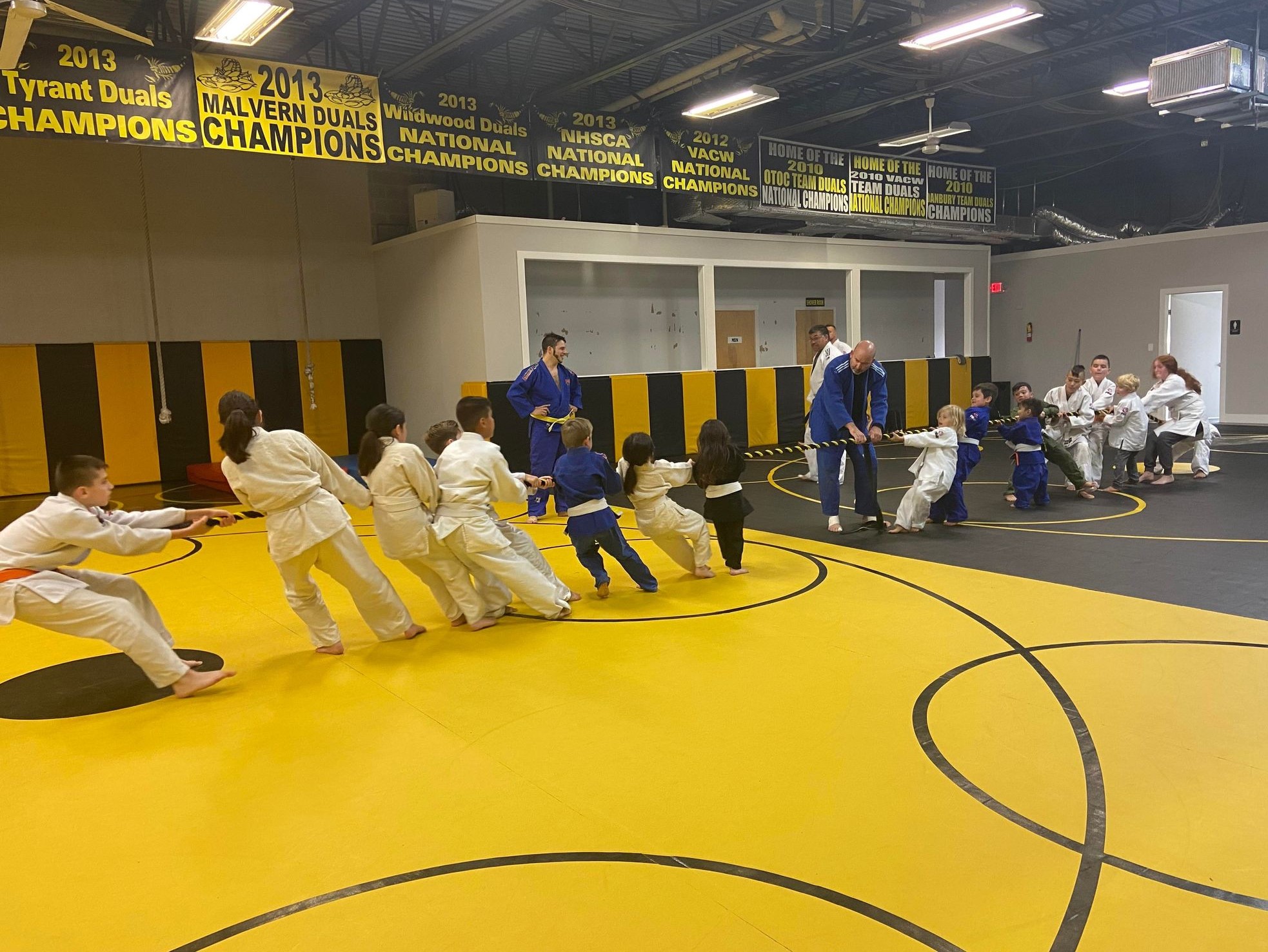 Lining up for a kids judo competition